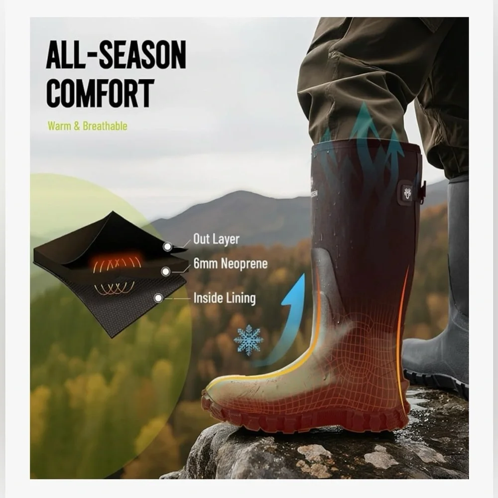 HUNTSEN Black Rubber Work Boots – men 9 narrow - Picture 3 of 4